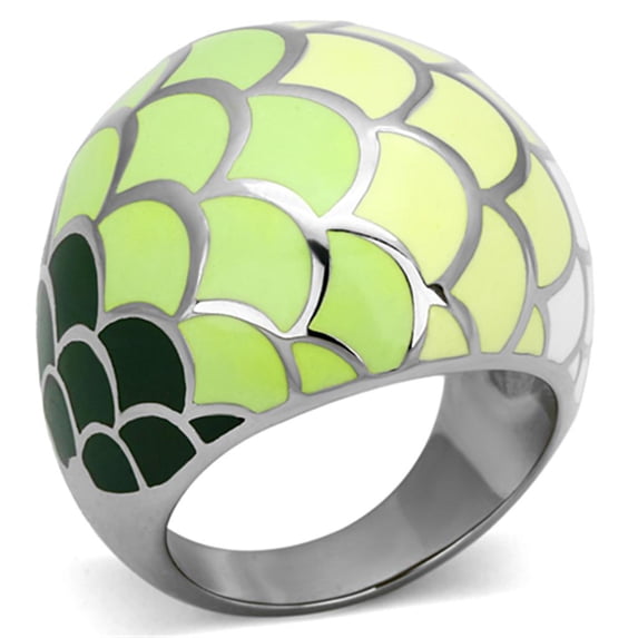 High polished (no plating) Stainless Steel Ring with Epoxy in Multi Color for Women Multi Color Stone Color Style TK1174 Size 5