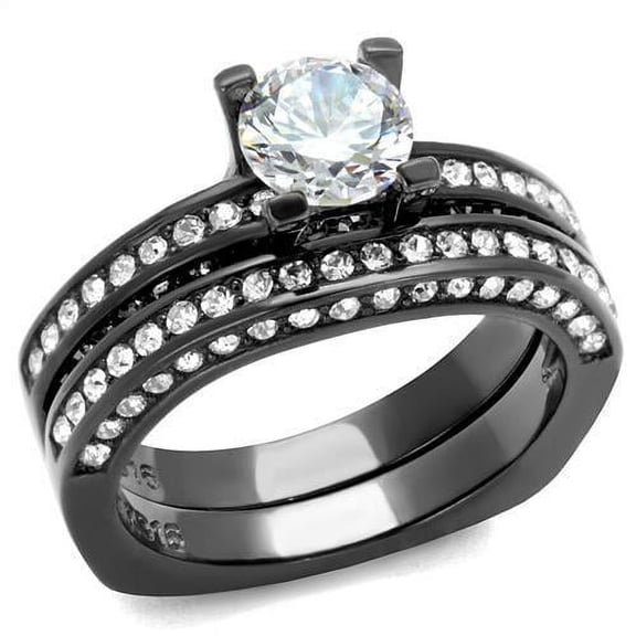 IP Light Black (IP Gun) Stainless Steel Ring with AAA Grade CZ in Clear for Women Clear Stone Color Style TK1175LJ Size 5