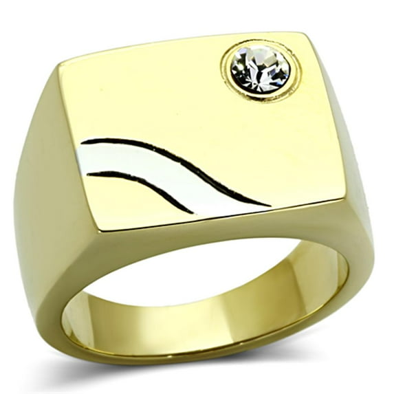 Two-Tone IP Gold (Ion Plating) Stainless Steel Ring with Top Grade Crystal in Clear for Women Clear Stone Color Style TK1186 Size 9