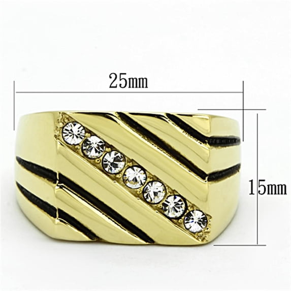 IP Gold(Ion Plating) Stainless Steel Ring with Top Grade Crystal in Clear for Women Clear Stone Color Style TK1190 Size 12