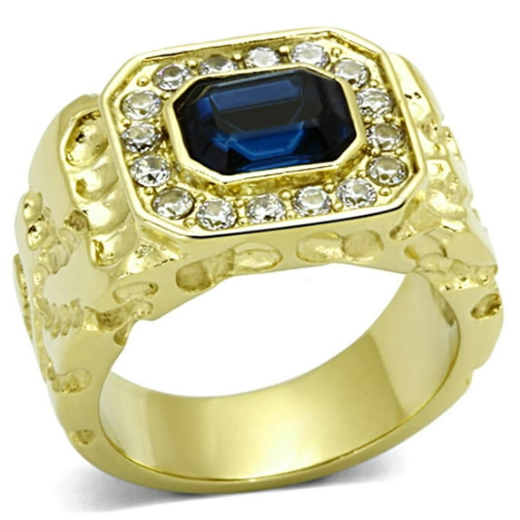 IP Gold(Ion Plating) Stainless Steel Ring with Top Grade Crystal in Montana for Women Montana Stone Color Style TK1192 Size 9