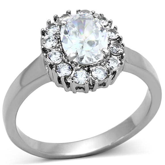 High polished (no plating) Stainless Steel Ring with AAA Grade CZ in Clear for Women Clear Stone Color Style TK1223 Size 10