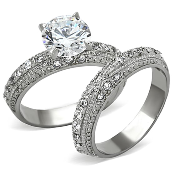 High polished (no plating) Stainless Steel Ring with AAA Grade CZ in Clear for Women Clear Stone Color Style TK1228 Size 5