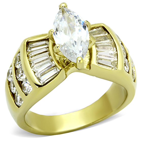IP Gold(Ion Plating) Stainless Steel Ring with AAA Grade CZ in Clear for Women Clear Stone Color Style TK1235 Size 10