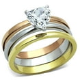 thumbnail image 1 of Three Tone IP Gold & IP Rose Gold & High Polished) Stainless Steel Ring with AAA Grade CZ in Clear for Women Clear Stone Color Style TK1274 Size 9, 1 of 4