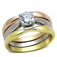 thumbnail image 1 of Three Tone IP√É¬Ø√Ç¬º√ã‚Ä†IP Gold & IP Rose Gold & High Polished) Stainless Steel Ring with AAA Grade CZ in Clear for Women Clear Stone Color Style TK1278 Size 9, 1 of 4