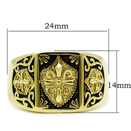 IP Gold(Ion Plating) Stainless Steel Ring with Epoxy in Jet for Women Jet Stone Color Style TK127G Size 11