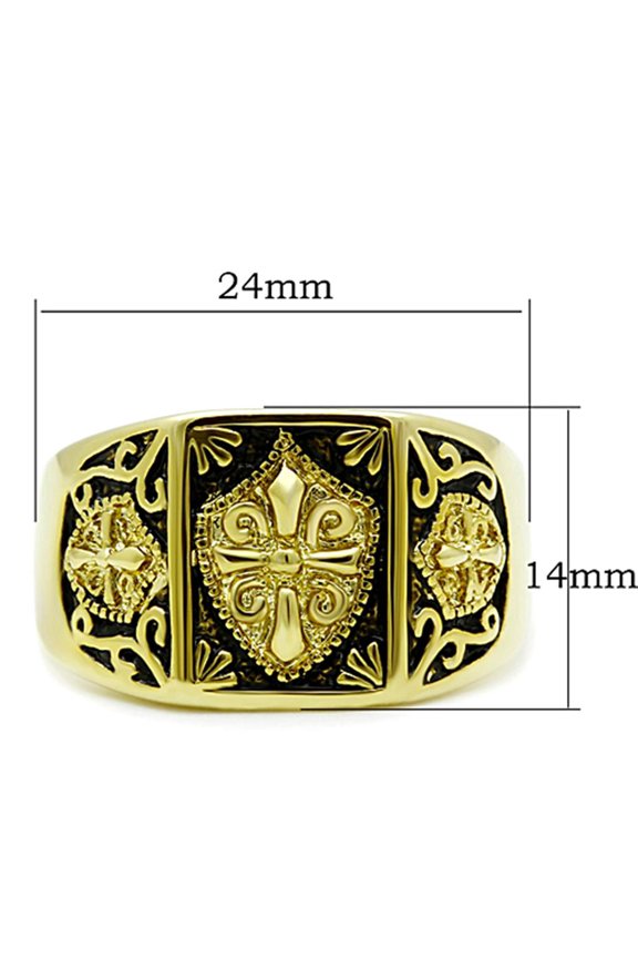 IP Gold(Ion Plating) Stainless Steel Ring with Epoxy in Jet for Women Jet Stone Color Style TK127G Size 11