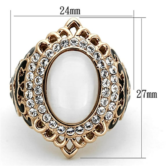 IP Rose Gold(Ion Plating) Stainless Steel Ring with Synthetic Cat Eye in White for Women White Stone Color Style TK1286 Size 8