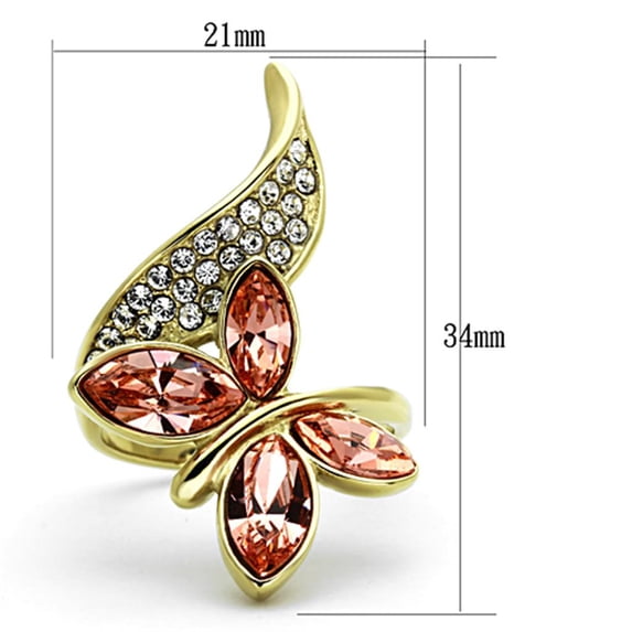 TK1288 - IP Gold(Ion Plating) Stainless Steel Ring with Top Grade Crystal in Light Peach Size 9