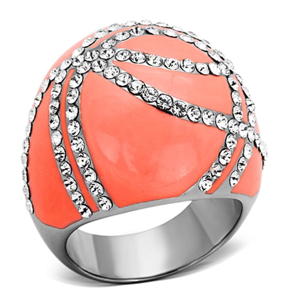 High polished (no plating) Stainless Steel Ring with Top Grade Crystal in Clear for Women Clear Stone Color Style TK1307 Size 9