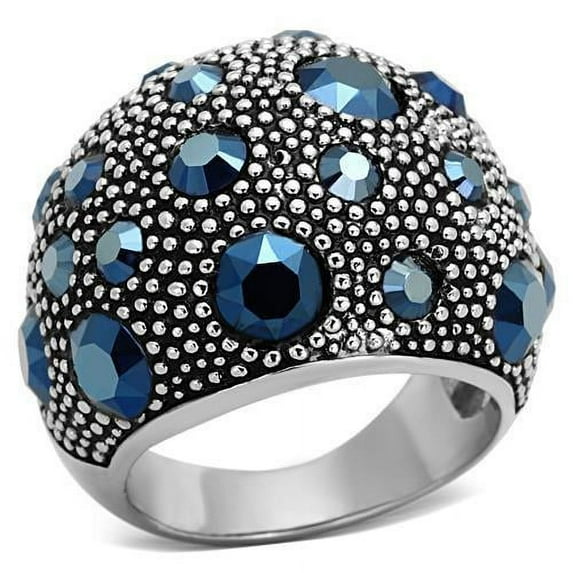 High polished (no plating) Stainless Steel Ring with Top Grade Crystal in Montana for Women Montana Stone Color Style TK1310 Size 9