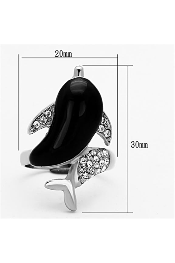 TK1326 - High polished (no plating) Stainless Steel Ring with Top Grade Crystal in Clear Size 10