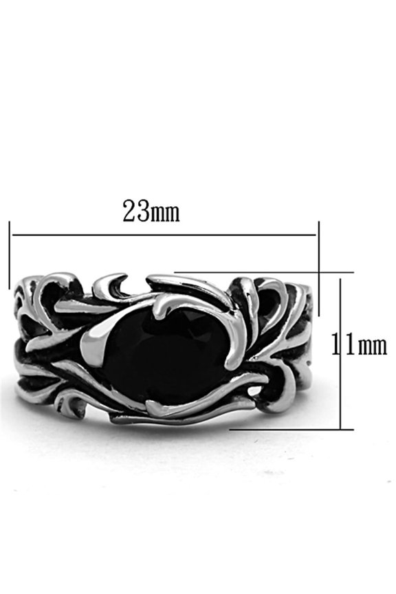 High polished (no plating) Stainless Steel Ring with Synthetic Synthetic Glass in Jet for Women Jet Stone Color Style TK1355 Size 13