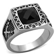 thumbnail image 1 of High polished (no plating) Stainless Steel Ring with Synthetic Synthetic Glass in Jet for Women Jet Stone Color Style TK1356 Size 9, 1 of 4