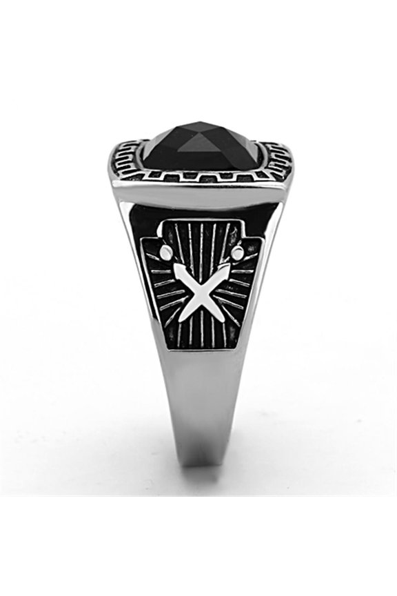 TK1356 - High polished (no plating) Stainless Steel Ring with Synthetic Synthetic Glass in Jet