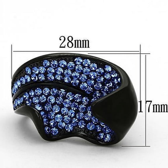 IP Black(Ion Plating) Stainless Steel Ring with Top Grade Crystal in Sapphire for Women Sapphire Stone Color Style TK1362 Size 10