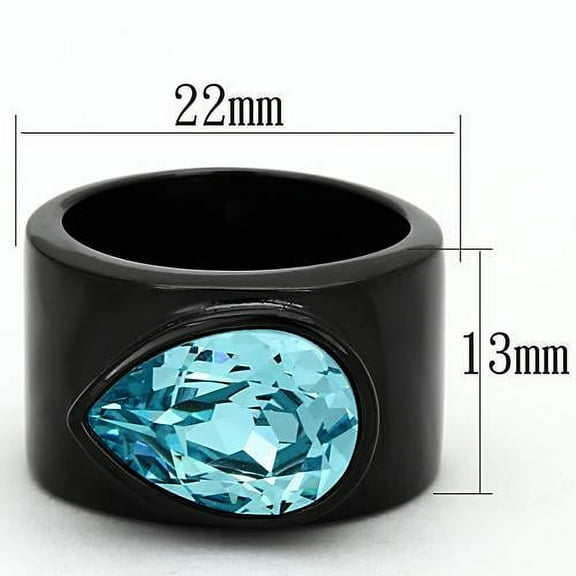 IP Black(Ion Plating) Stainless Steel Ring with Top Grade Crystal in Light Sapphire for Women Light Sapphire Stone Color Style TK1363 Size 7