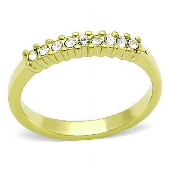 IP Gold(Ion Plating) Stainless Steel Ring with Top Grade Crystal in Clear for Women Clear Stone Color Style TK1390 Size 10