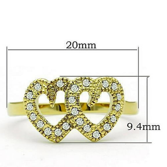 IP Gold(Ion Plating) Stainless Steel Ring with Top Grade Crystal in Clear for Women Clear Stone Color Style TK1398 Size 10