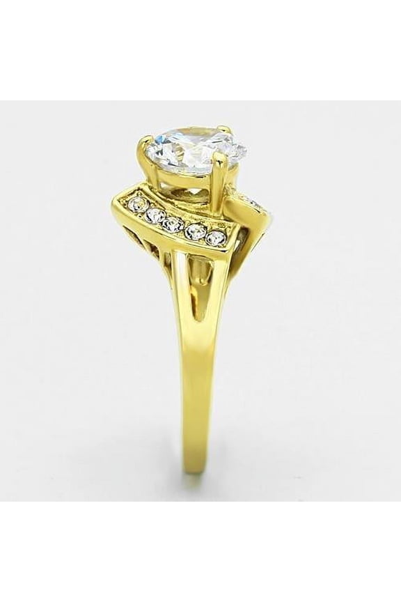 TK1412 - IP Gold(Ion Plating) Stainless Steel Ring with AAA Grade CZ in Clear