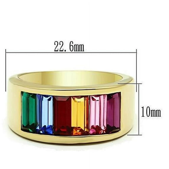 TK1415 - IP Gold(Ion Plating) Stainless Steel Ring with Top Grade Crystal  in Multi Color Size 7