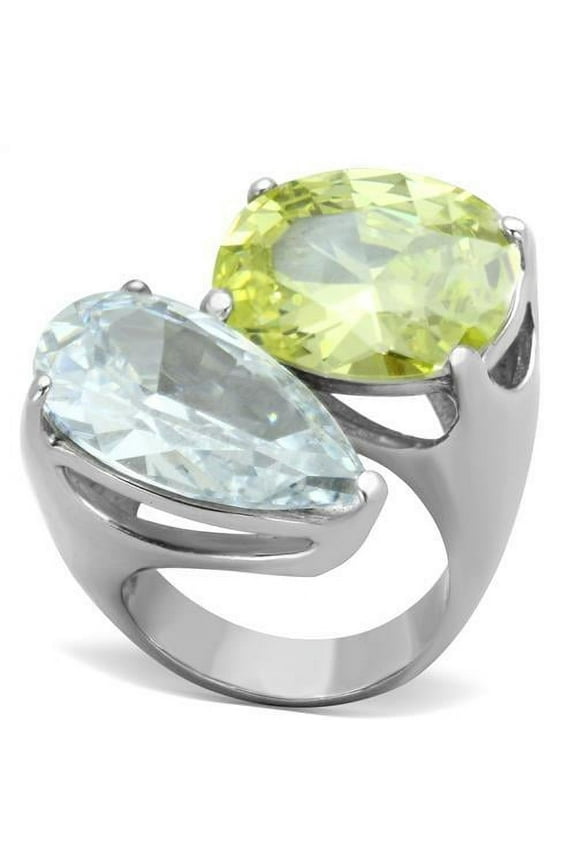 TK1424 - High polished (no plating) Stainless Steel Ring with AAA Grade CZ in Apple Green color Size 7