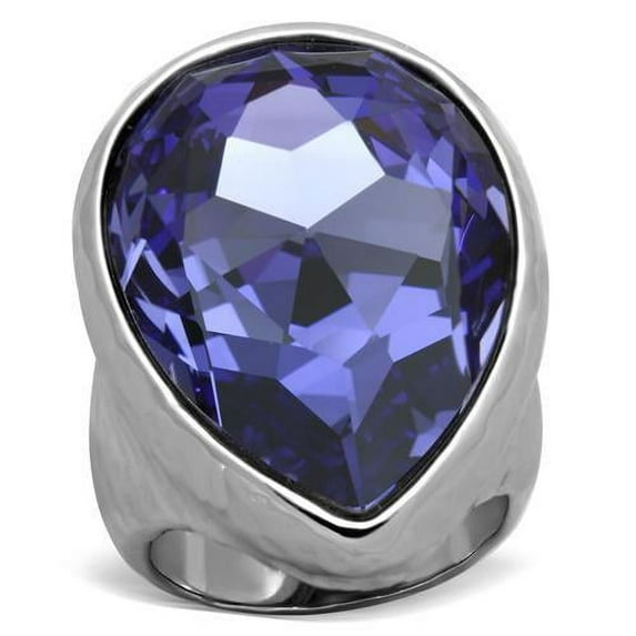 High polished (no plating) Stainless Steel Ring with Top Grade Crystal in Tanzanite for Women Tanzanite Stone Color Style TK1426 Size 7