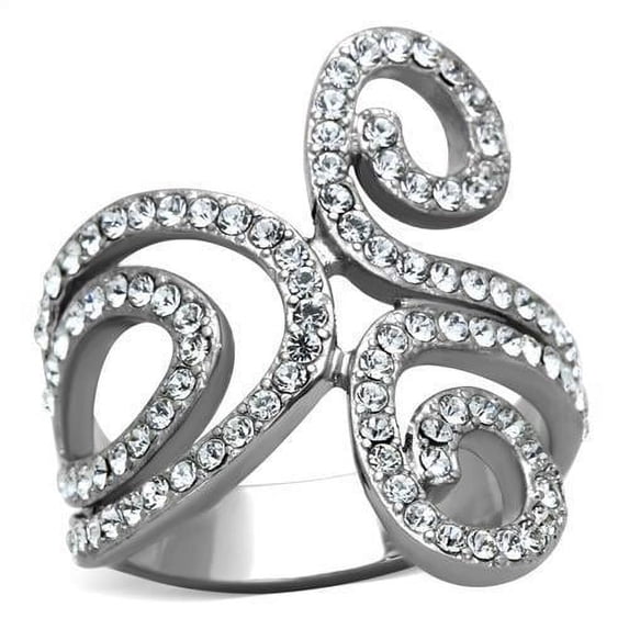 High polished (no plating) Stainless Steel Ring with Top Grade Crystal in Clear for Women Clear Stone Color Style TK1437 Size 5