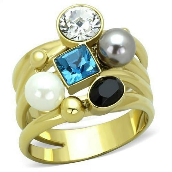 TK1440 - IP Gold(Ion Plating) Stainless Steel Ring with Synthetic Pearl in Multi Color Size 7