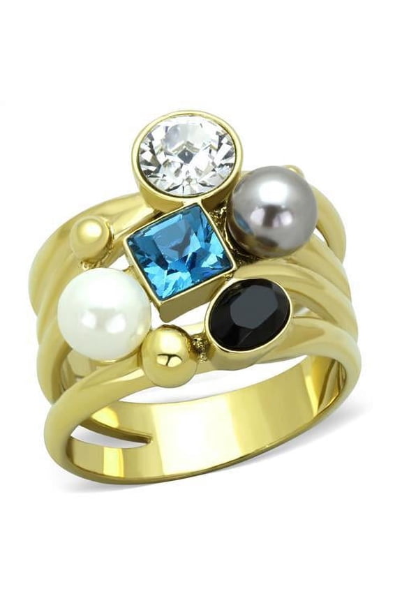 TK1440 - IP Gold(Ion Plating) Stainless Steel Ring with Synthetic Pearl in Multi Color Size 9