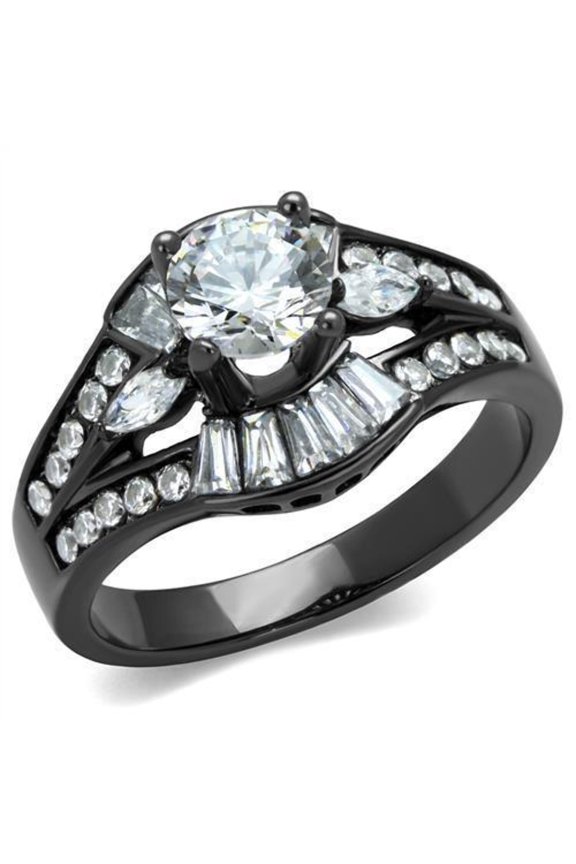 TK1451LJ IP Light Black (IP Gun) Stainless Steel Ring with AAA Grade CZ in Clear