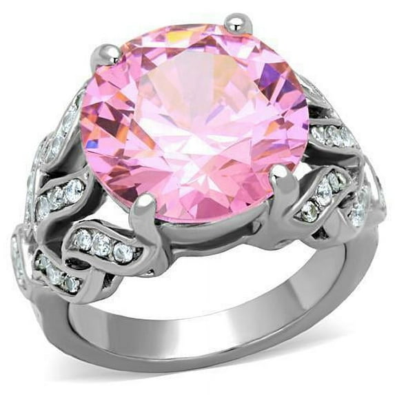 High polished (no plating) Stainless Steel Ring with AAA Grade CZ in Rose for Women Rose Stone Color Style TK1512 Size 6