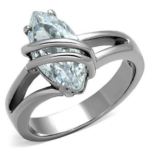 High polished (no plating) Stainless Steel Ring with AAA Grade CZ in Clear for Women Clear Stone Color Style TK1531 Size 5
