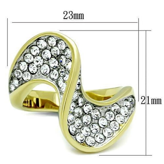 Two-Tone IP Gold (Ion Plating) Stainless Steel Ring with Top Grade Crystal in Clear for Women Clear Stone Color Style TK1549 Size 7