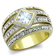 TK1551 - Two-Tone IP Gold Ion Plating Stainless Steel Ring with AAA Grade CZ in Clear