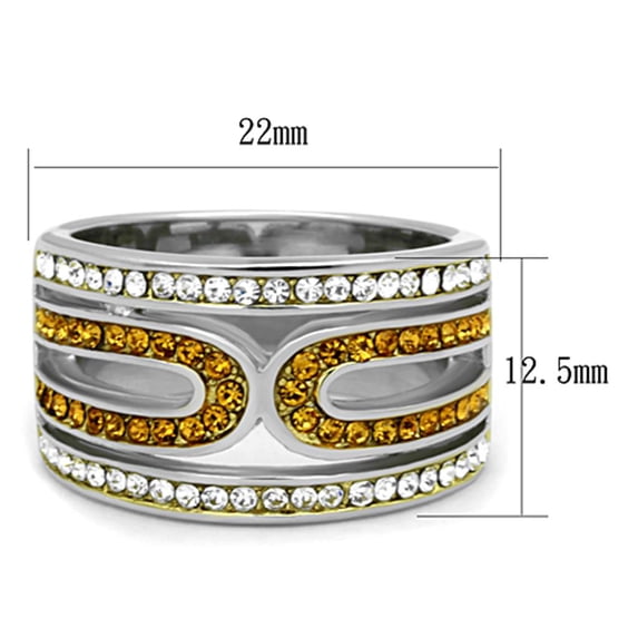 Two-Tone IP Gold (Ion Plating) Stainless Steel Ring with Top Grade Crystal in Topaz for Women Topaz Stone Color Style TK1555 Size 7