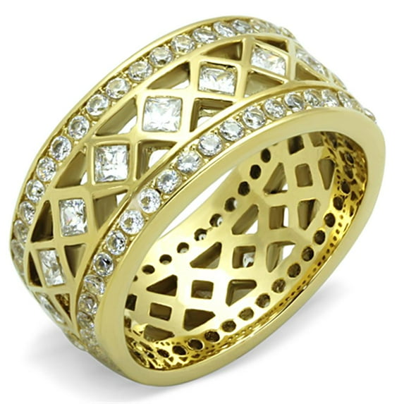 IP Gold(Ion Plating) Stainless Steel Ring with AAA Grade CZ in Clear for Women Clear Stone Color Style TK1558 Size 5
