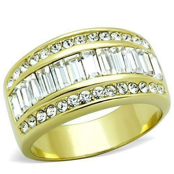 IP Gold(Ion Plating) Stainless Steel Ring with Top Grade Crystal in Clear for Women Clear Stone Color Style TK1561 Size 8