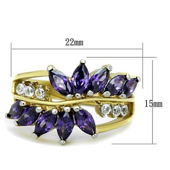 Two-Tone IP Gold (Ion Plating) Stainless Steel Ring with AAA Grade CZ in Amethyst for Women Amethyst Stone Color Style TK1568 Size 8