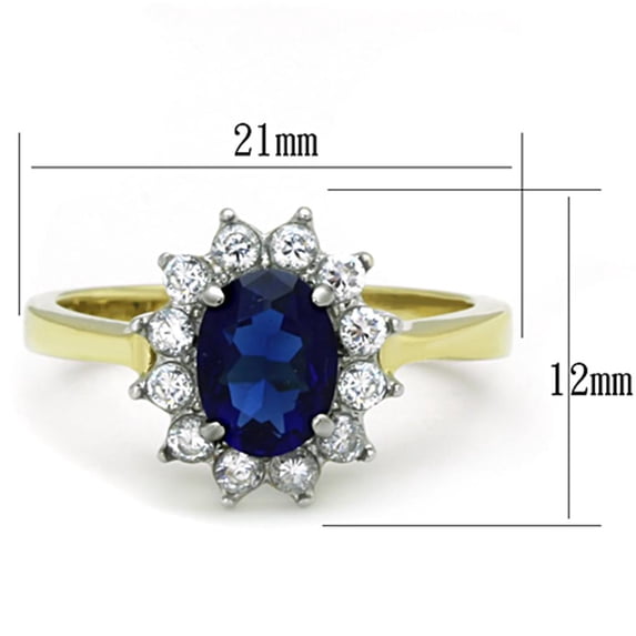Two-Tone IP Gold (Ion Plating) Stainless Steel Ring with Synthetic Synthetic Glass in Montana for Women Montana Stone Color Style TK1570 Size 5