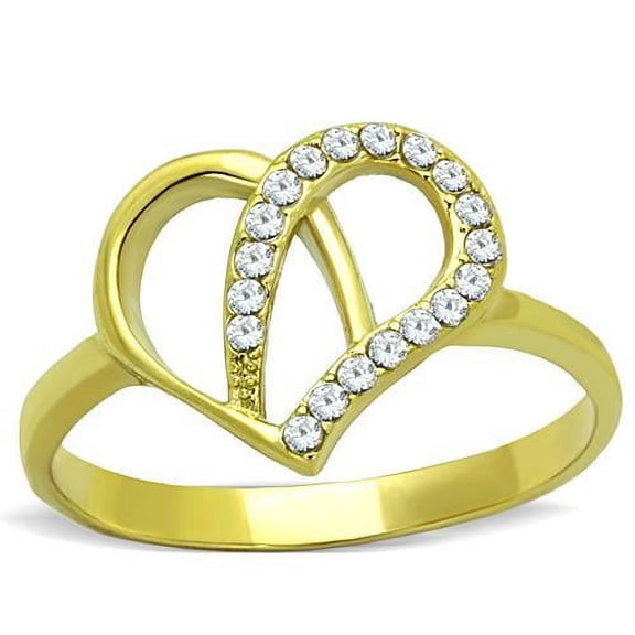 IP Gold(Ion Plating) Stainless Steel Ring with AAA Grade CZ in Clear for Women Clear Stone Color Style TK1586 Size 6