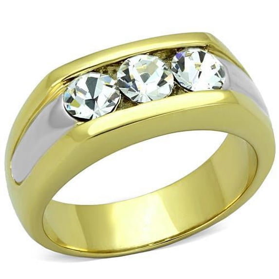 Two-Tone IP Gold (Ion Plating) Stainless Steel Ring with Top Grade Crystal in Clear for Women Clear Stone Color Style TK1615 Size 11