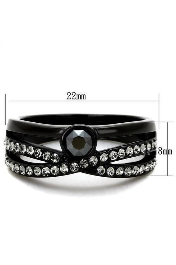 IP Black(Ion Plating) Stainless Steel Ring with Top Grade Crystal in Hematite for Women Hematite Stone Color Style TK1620 Size 10