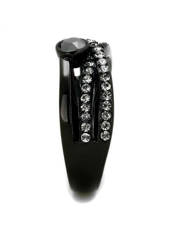 TK1620 - IP Black(Ion Plating) Stainless Steel Ring with Top Grade Crystal in Hematite