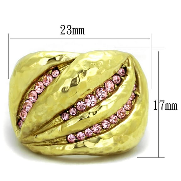 IP Gold(Ion Plating) Stainless Steel Ring with Top Grade Crystal in Light Rose for Women Light Rose Stone Color Style TK1638 Size 6