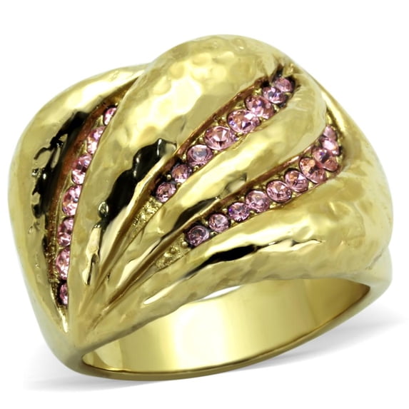 IP Gold(Ion Plating) Stainless Steel Ring with Top Grade Crystal in Light Rose for Women Light Rose Stone Color Style TK1638 Size 7