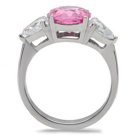 High polished (no plating) Stainless Steel Ring with AAA Grade CZ in Rose for Women Rose Stone Color Style TK164 Size 6