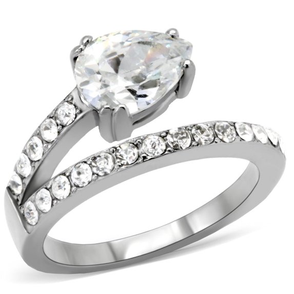 High polished (no plating) Stainless Steel Ring with AAA Grade CZ in Clear for Women Clear Stone Color Style TK166 Size 5