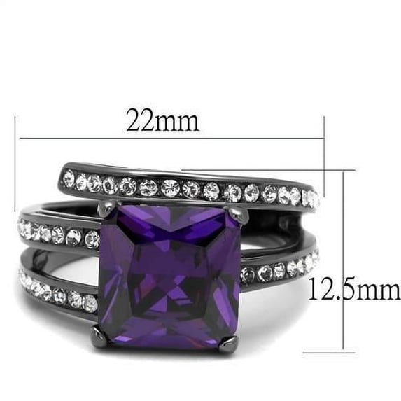 IP Light Black (IP Gun) Stainless Steel Ring with AAA Grade CZ in Amethyst for Women Amethyst Stone Color Style TK1665LJ Size 7